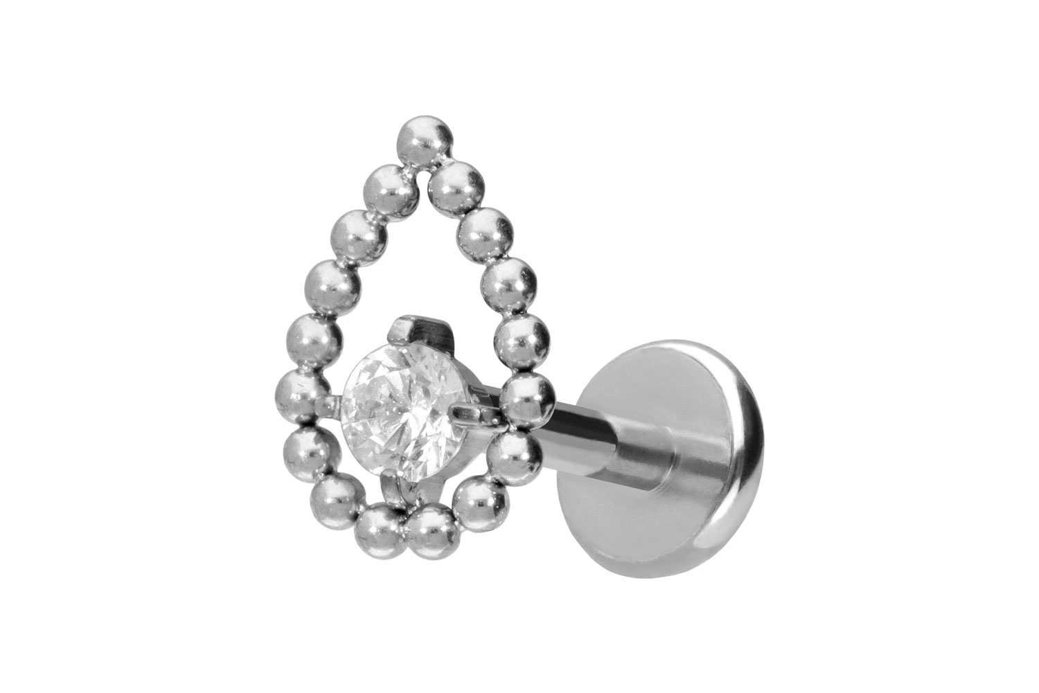 Titan Labret Piercing mit Push Fit TROPFEN + KRISTALL